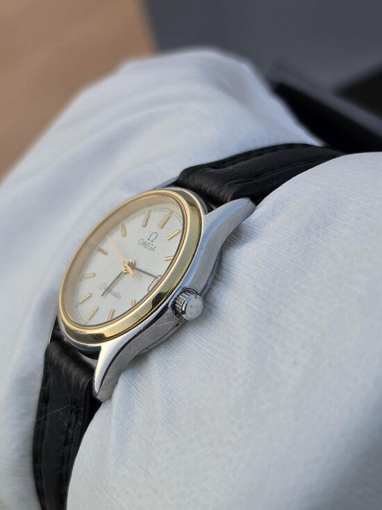 Vintage Omega Seamaster Linen Stripe Dial Gold Silver Swiss Ladies Watch Dainty main image 14
